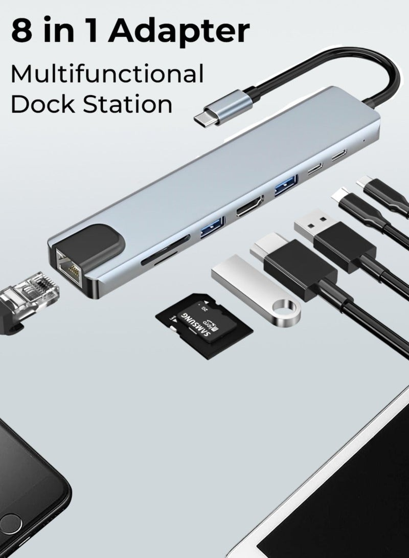 8 in 1 USB C Hub Dual Type C Ports 4K HDMI Output