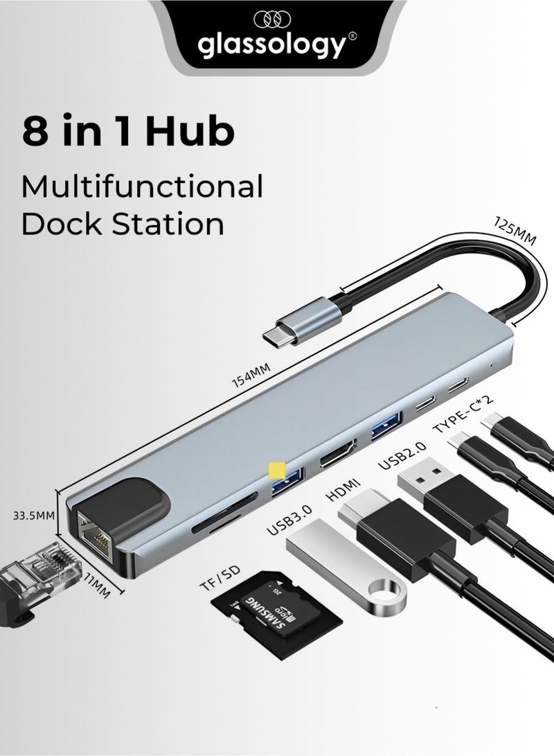 8 in 1 USB C Hub Dual Type C Ports 4K HDMI Output